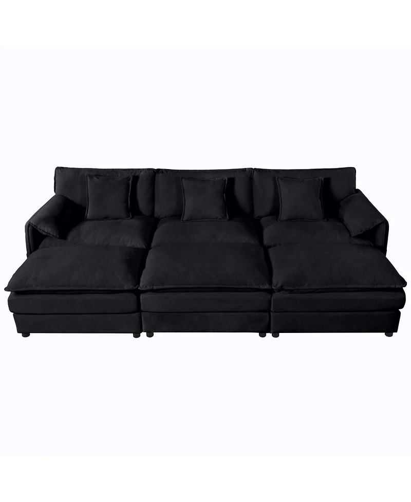 Clihome Oversized Deep Seat Sectional Cloud Sofa Sleeper with 3 Ottomans and Soft Pillows, Modular Couch Bed for Living Room