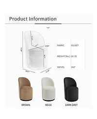 Clihome Modern Velvet Barrel Chair, 360degree(s) Swivel Armless Accent Chair Side