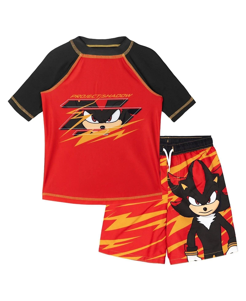 Sonic The Hedgehog Big Boys 2-Piece Swimwear Rash Guard and Trunks Set