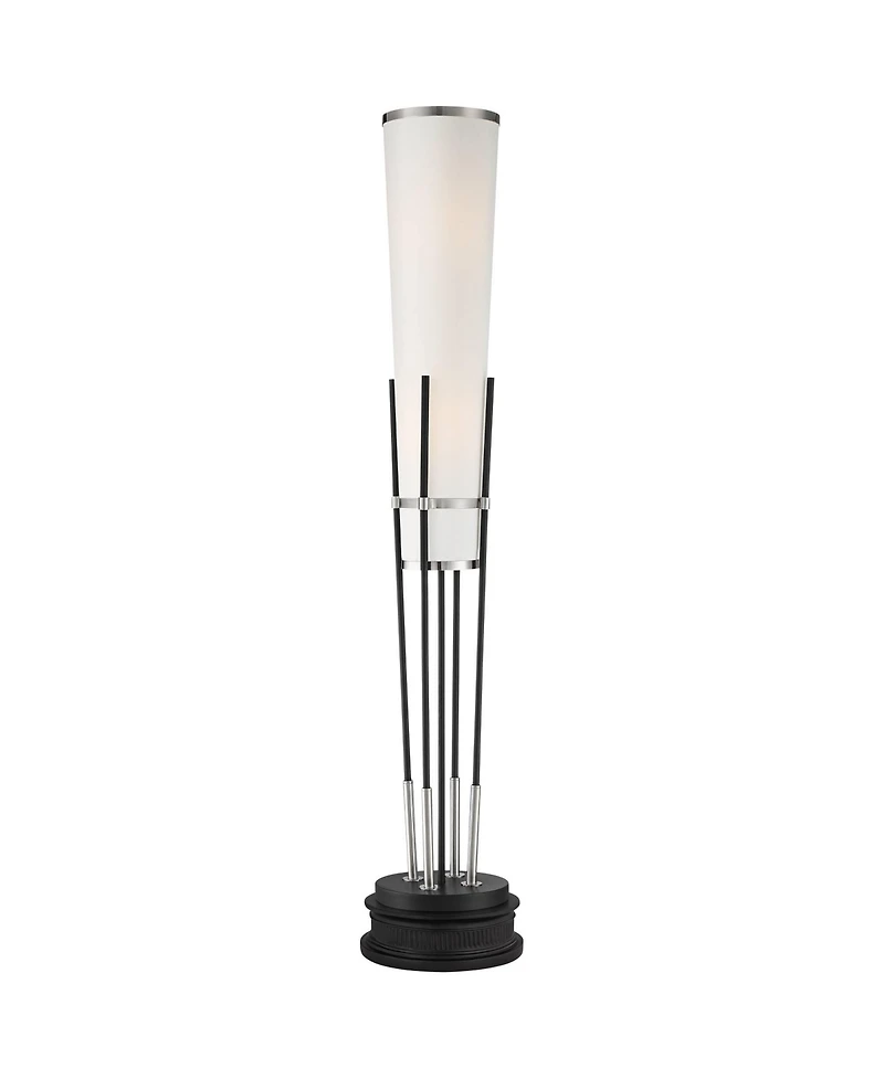 Possini Euro Design Flute Modern Torchiere Floor Lamp with Riser Brushed Nickel White Linen Shade for Living Room Bedroom