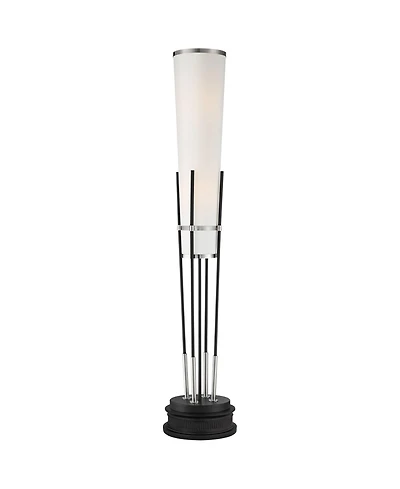 Possini Euro Design Flute Modern Torchiere Floor Lamp with Riser Brushed Nickel White Linen Shade for Living Room Bedroom