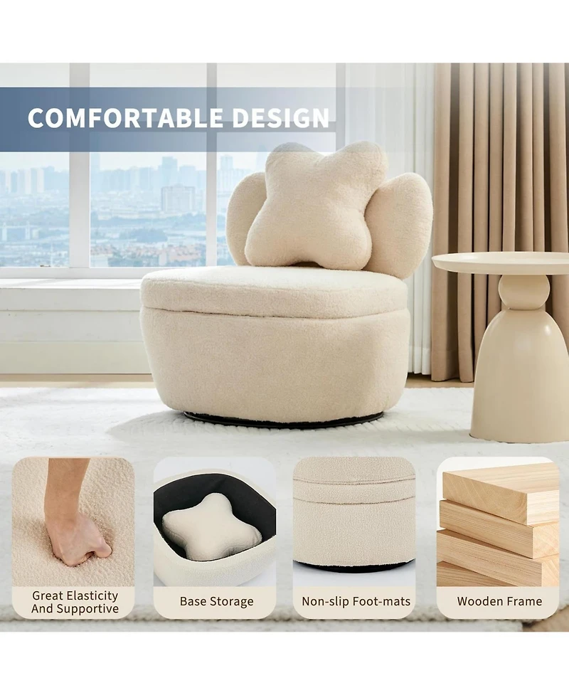 homfan 360degree(s) Rotating Accent Chair Set of 2,Teddy Velvet Armchair, Heart Back Upholstered Sofa with Hidden Storage, for Living Room Bedroom
