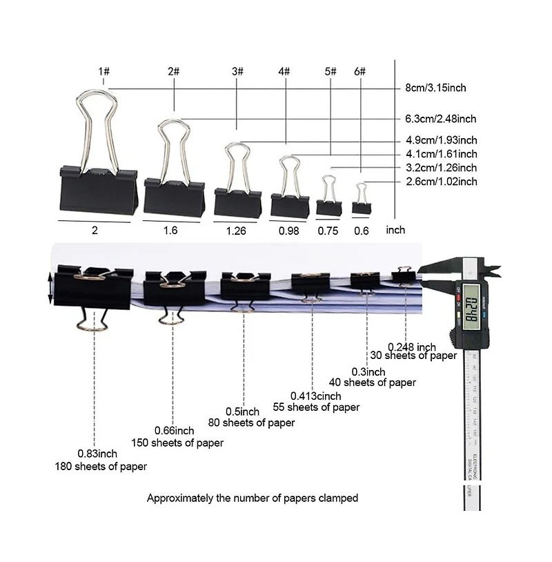 Danrong Assorted Sizes Binder Clips Coated Steel For Office Home School