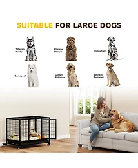 Ruie 36 Inch Heavy Duty Dog Crate with Double Doors Removable Tray and Rolling Casters