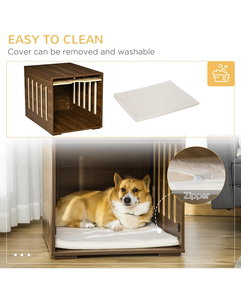 Ruie Furniture Style Dog Crate End Table with Cushioned Bed and Safety Lock