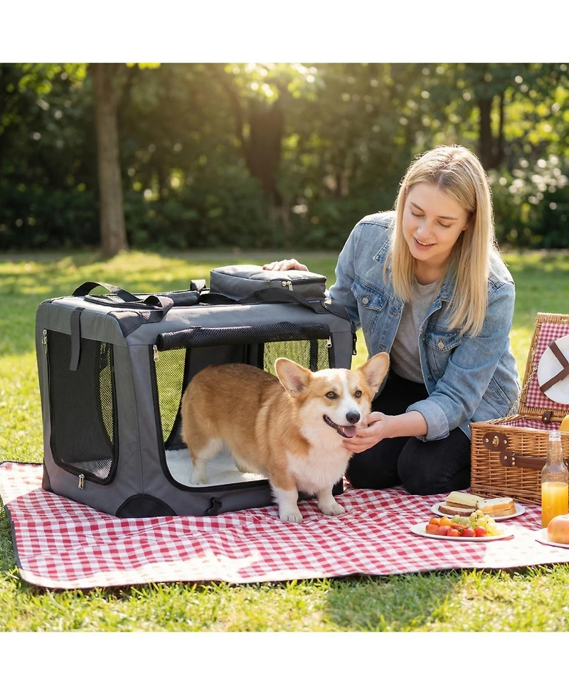Ruie Collapsible Soft Dog Travel Crate with Mesh Windows and 3 Doors