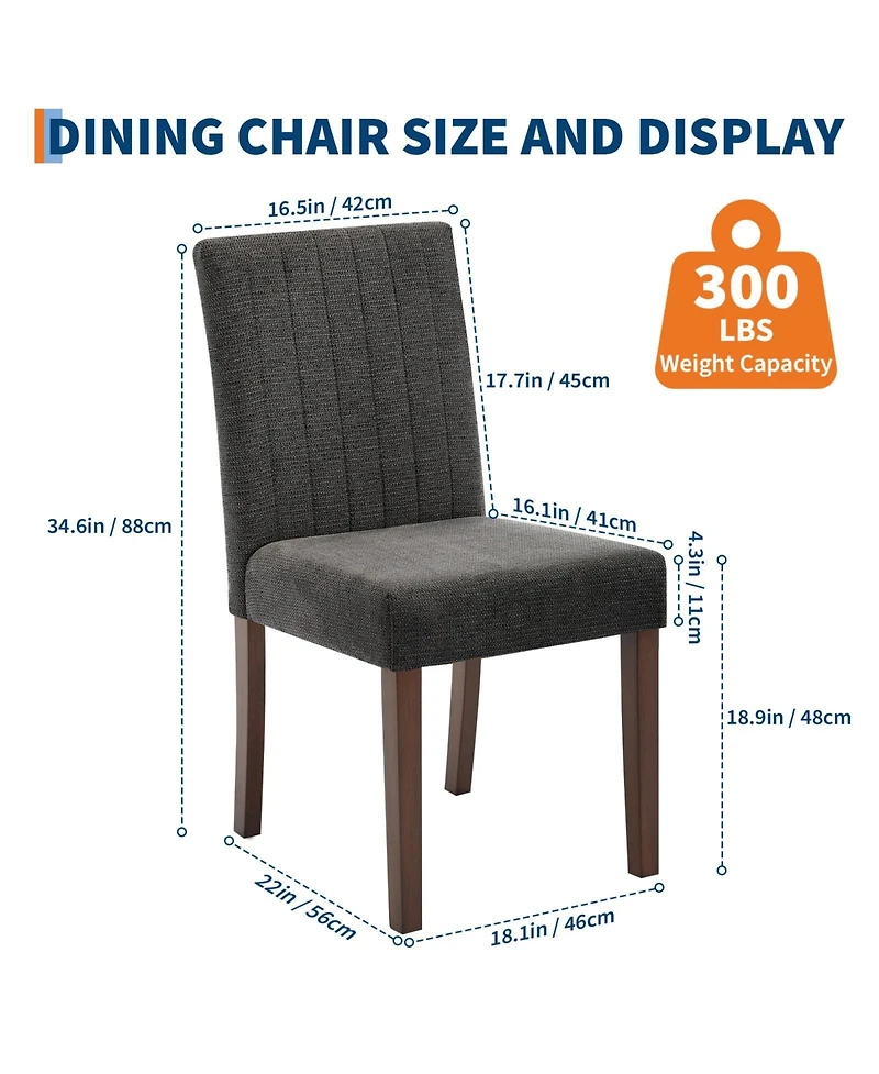 homfan Upholstered Dining Chairs Set of 6, Button Tufted Parsons with Wood Legs and Padded Seat, Modern Fabric