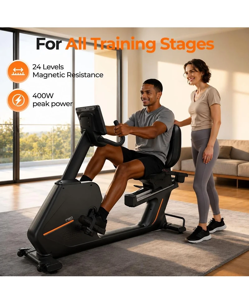 Fed Fitness RE3 Recumbent Exercise Bike Ultra Commercial Grade 24 Level Electromagnetic Resistance Bluetooth and Kinomap App Compatible