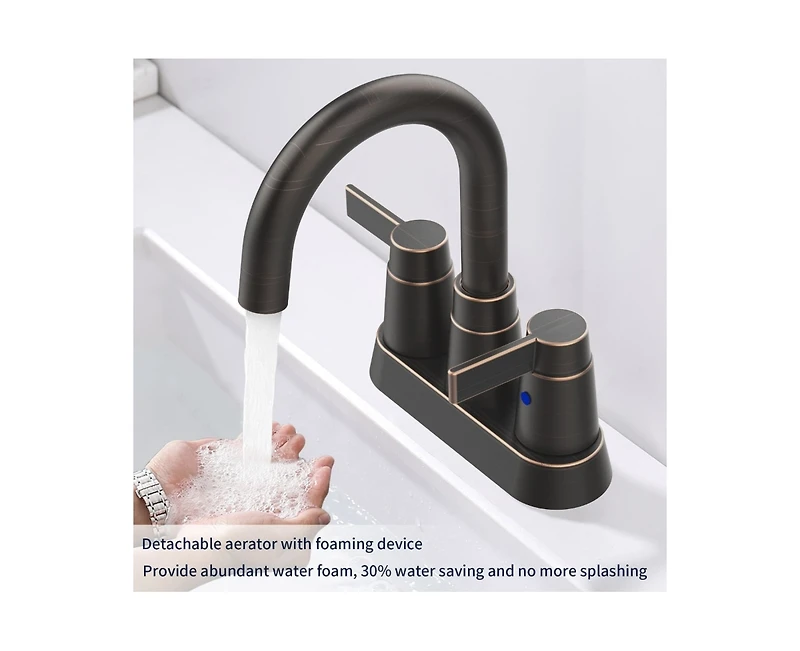Busdays 2 Handle Oil Rubbed Bronze Bathroom Faucet 4 Inch Centerset High Arc 360 Swivel Spout for 3 Hole Sink