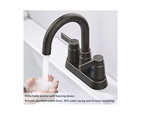 Busdays 2 Handle Oil Rubbed Bronze Bathroom Faucet 4 Inch Centerset High Arc 360 Swivel Spout for 3 Hole Sink