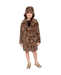 Deux par Little and Big Girl (6-14) Faux Fur Long Coat Leopard Print