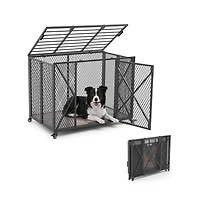 Ruie 38 in Heavy Duty Dog Crate with Double Doors and Lockable Wheels