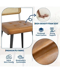 homfan Set of 4 Rattan Accent Side Dining Chairs, Padded Faux Leather Seat with Sturdy Metal Frame, Armless Chairs
