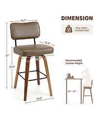 homfan Counter Height Bar Stools Set of 4, 26" Swivel Bar Stools with Back and Bentwood Legs Upholstered Counter Stools