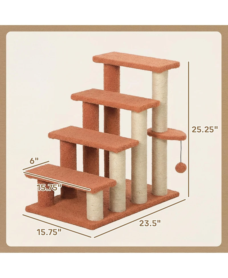 Ruie 4 Level Cat Steps with Scratching Posts for High Beds and Sofas