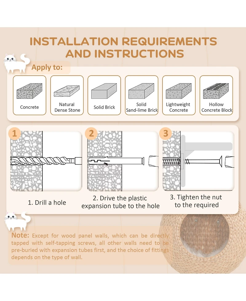 Ruie Wall Mounted Cat Condo with Washable Cushion and Cattail Weave
