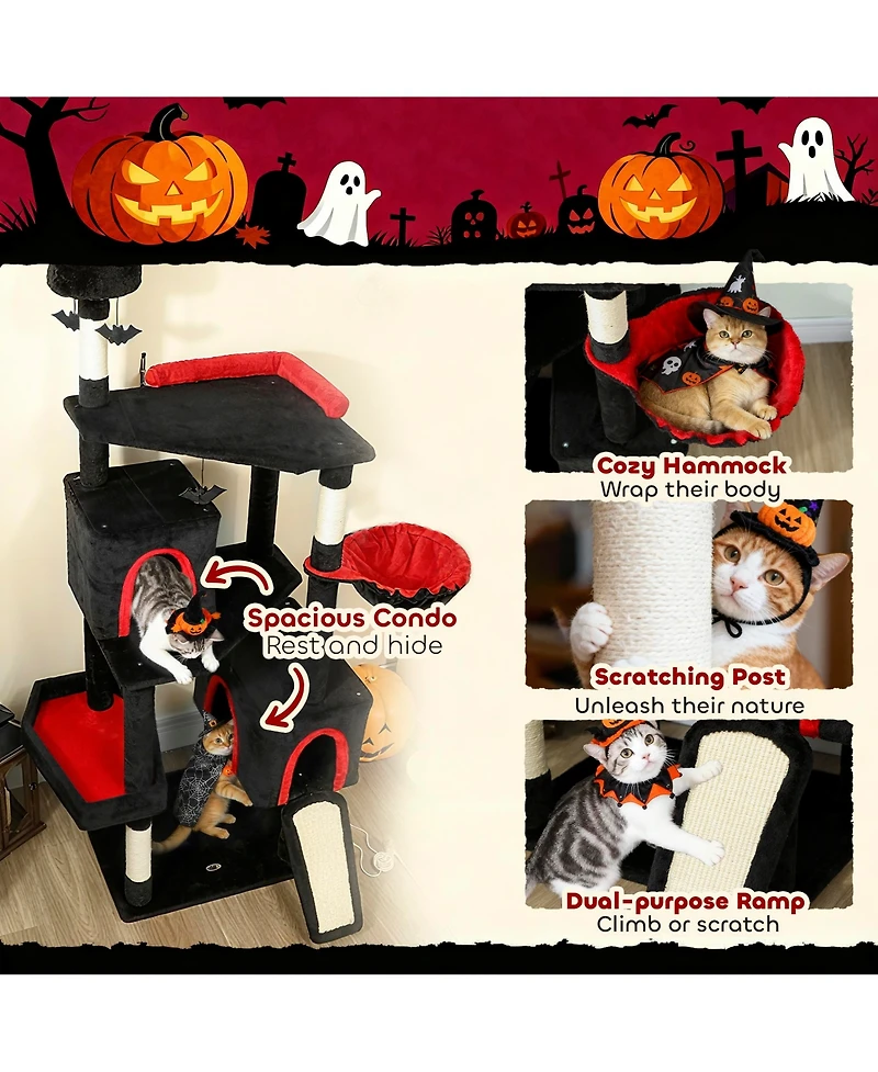 Ruie 78 Inch Gothic Cat Tree Tower with Coffin Bed 2 Condos and Sisal Scratching Posts