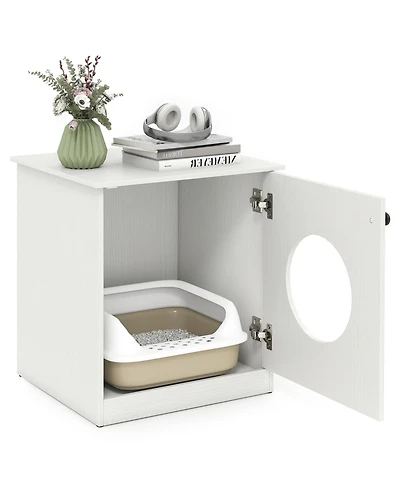 Ruie Modern Cat Litter Box Enclosure Side Table with Openable Door