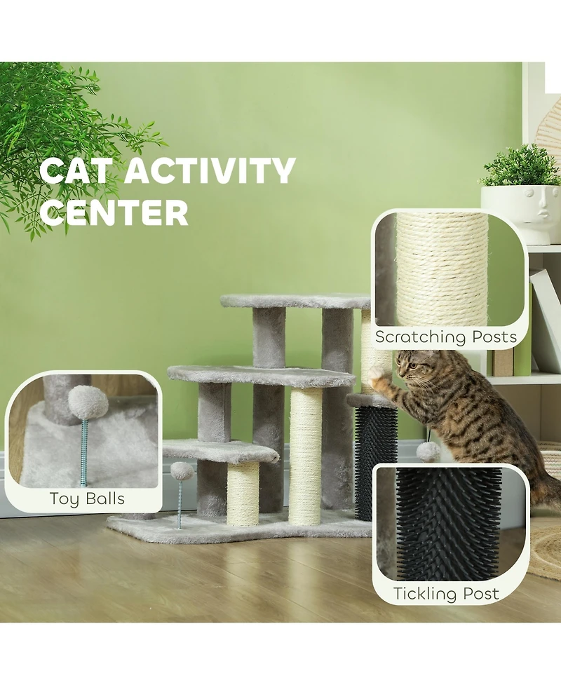 Ruie 2 in 1 Cat Tree Tower and 3 Step Pet Stairs with Scratching Posts and Toy Balls