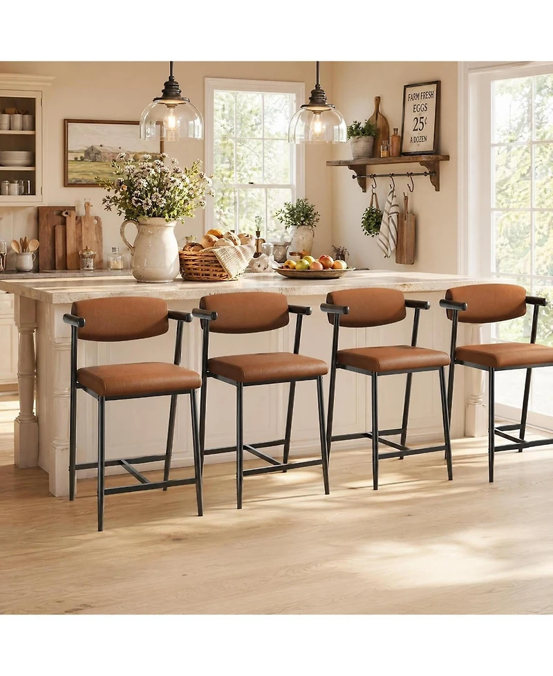 homfan Set of 4 Counter Height Bar Stools with Arms, Backrest and Footrest, 26" H, Metal Frame