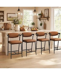 homfan Set of 4 Counter Height Bar Stools with Arms, Backrest and Footrest, 26" H, Metal Frame