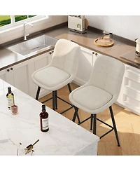 homfan Set of 8 25" Upholstered Bar Stools, Counter Height Chenille Fabric Stool with Footrest, Backrest and Metal Legs, Modern Chairs for Kitchen