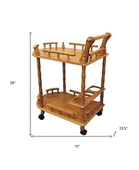 HomeRoots 24" Wood Rolling Bar Cart with Wine Storage