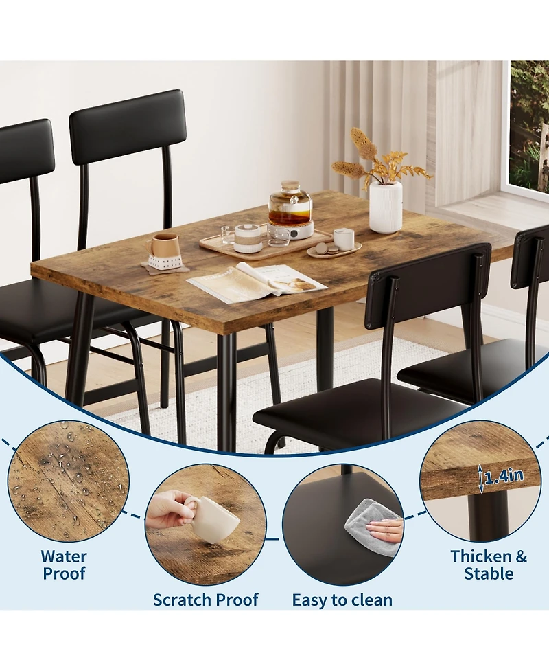 homfan Dining Table Set for 4, Wood Table with 4 Upholstered Chairs, Space Saving Kitchen and Dining Room Furniture for Small Spaces, Apartment
