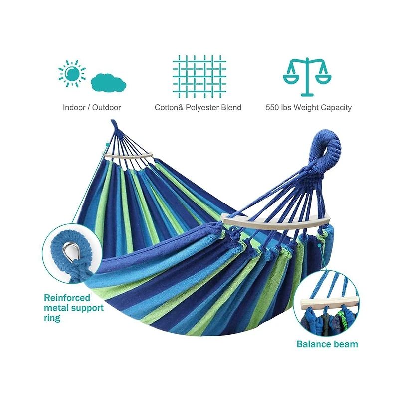 Piscifun Portable Camping Hammock Thickened Canvas 550lb Capacity With Anti Roll Beam Tree Straps For Outdoor Patio Yard