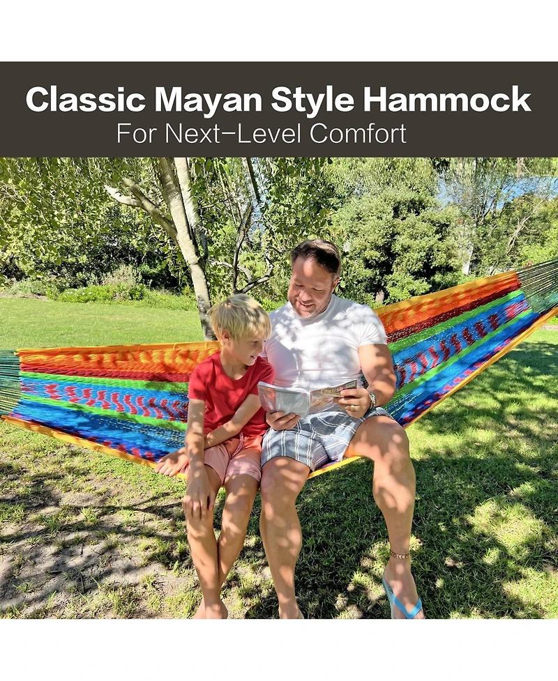 Piscifun Handwoven Mayan Double Hammock 10ft Tree Straps 550lbs Capacity Portable Outdoor Camping Beach with Carry Bag