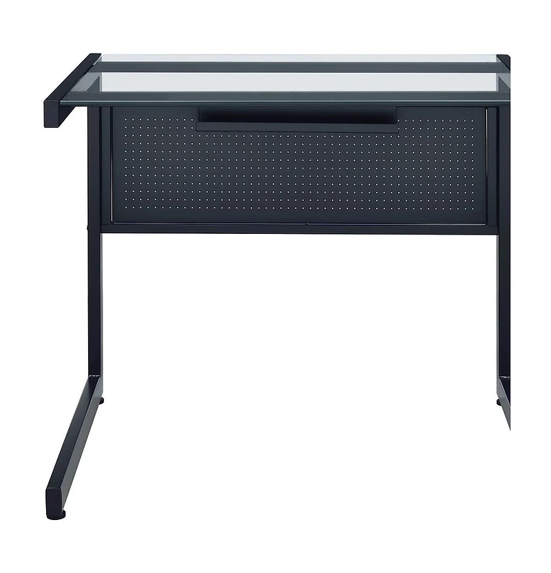 HomeRoots 33" Clear Glass and Stainless Steel Writing Desk