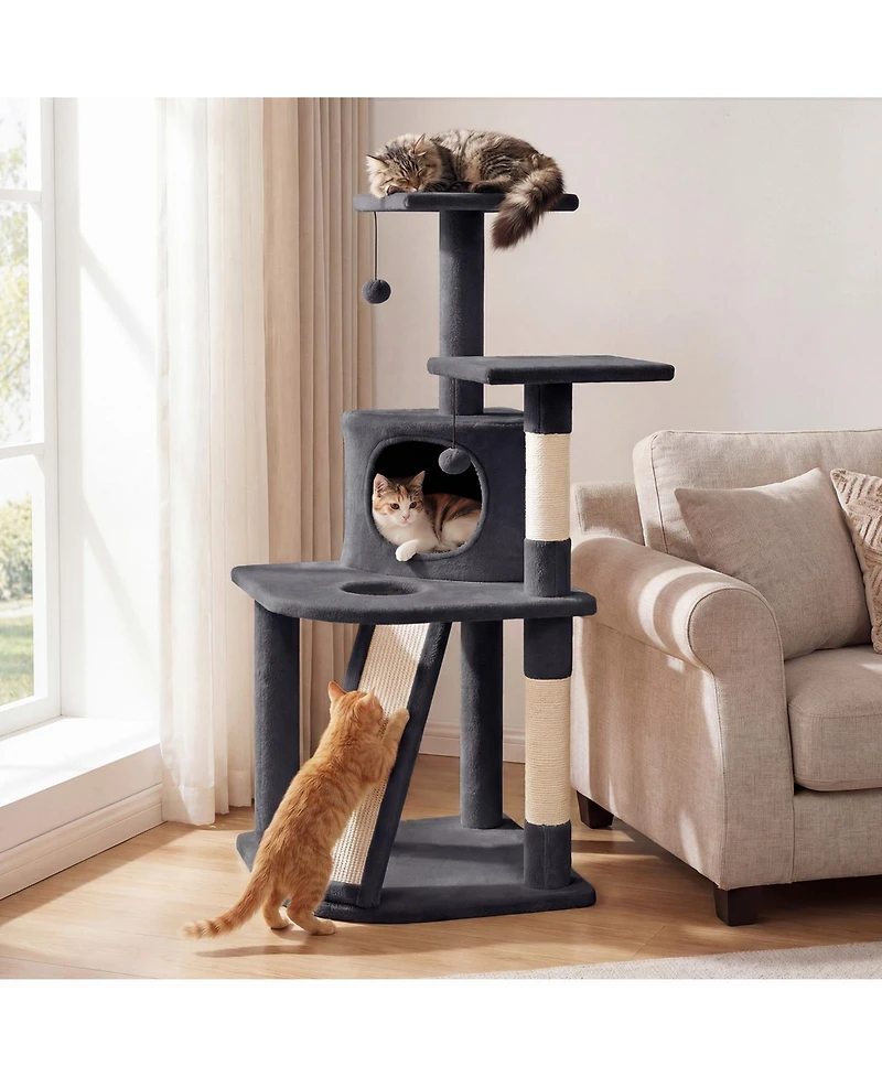 Gymax Cat Tree Multi-Level Tower With Top Perches and Cozy Condo Climbing Ladder