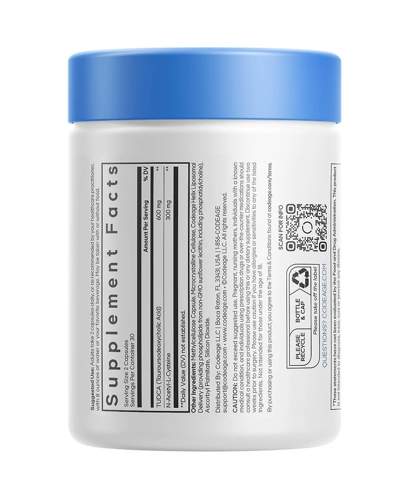 Codeage Liposomal Tudca Plus 600 Milligram, Nac N-Acetyl-l-Cysteine, Liposomal Delivery, Non-gmo, 60 Count