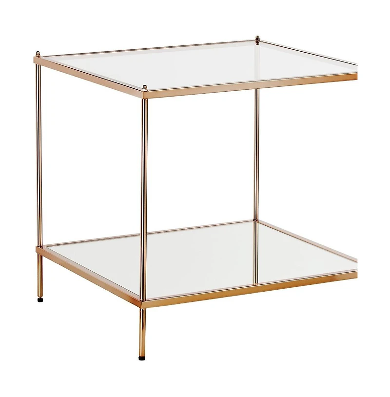 HomeRoots 22" Clear and Glass and Iron Square End Table with Shelf