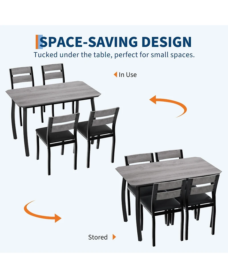 homfan Dining Table Set of 5, Wooden Kitchen Table with Metal Frame and Upholstered Chairs for Small Space Apartment