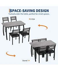 homfan Dining Table Set of 5, Wooden Kitchen Table with Metal Frame and Upholstered Chairs for Small Space Apartment