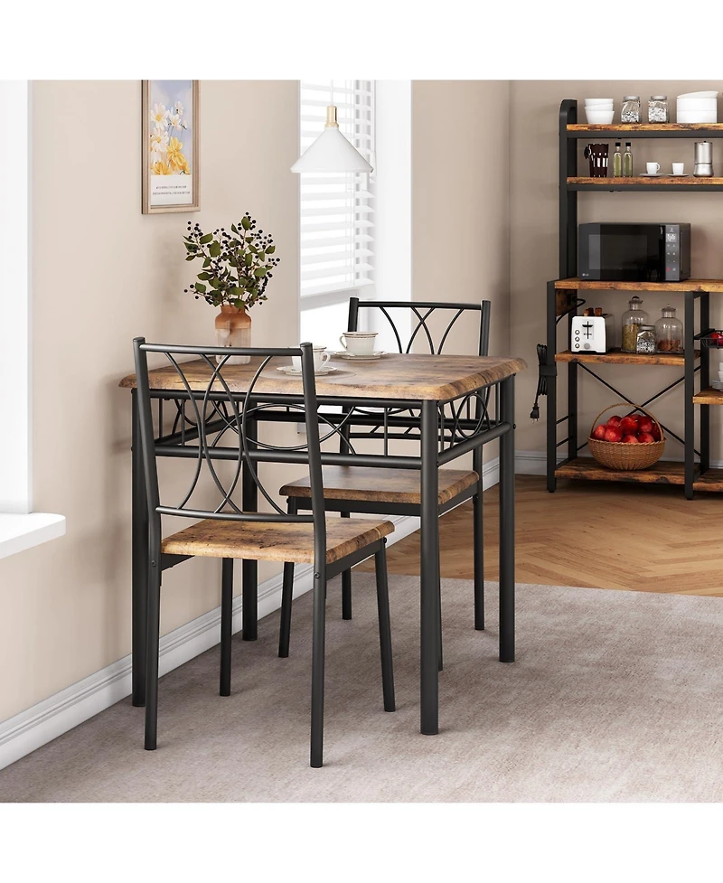 homfan 3 Piece Dining Room Table Set for 2, Wooden Kitchen Table and 2 Pu Leather Padded Chairs with Metal Frame for Small Space, Apartment, Kitchen