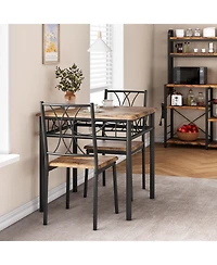 homfan 3 Piece Dining Room Table Set for 2, Wooden Kitchen Table and 2 Pu Leather Padded Chairs with Metal Frame for Small Space, Apartment, Kitchen