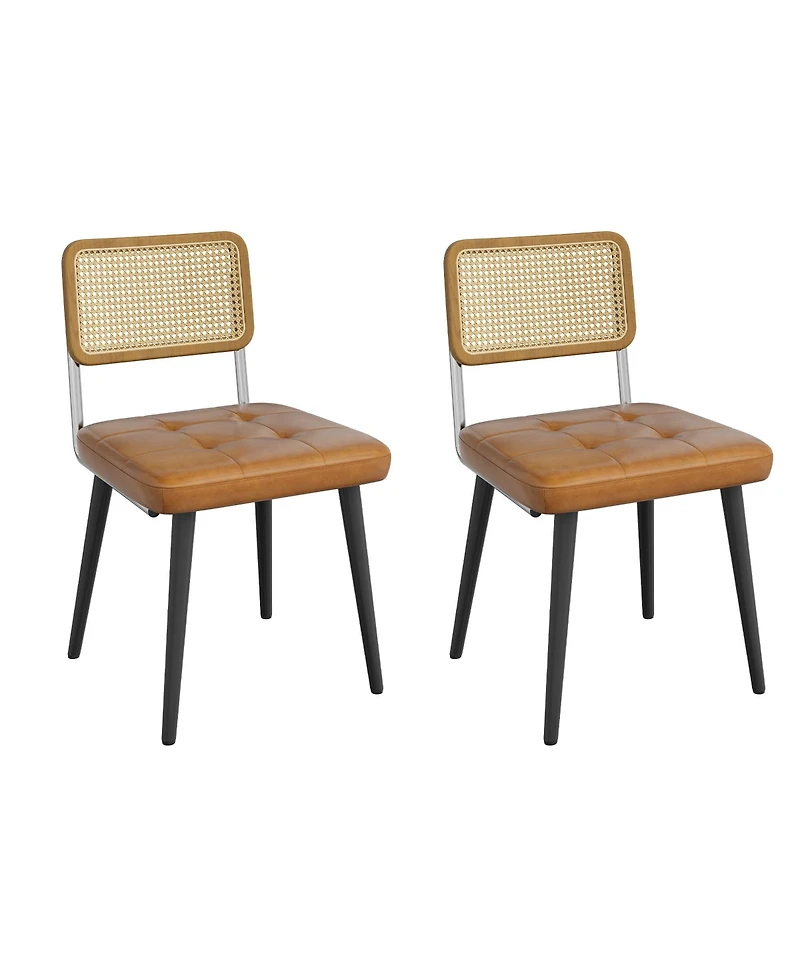 homfan Dining Chairs Set for 2, Rattan Weaving Upholstered Chair with Wooden Legs, Kitchen, Living Room, Restaurant, Easy Assembly