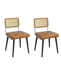 homfan Dining Chairs Set for 2, Rattan Weaving Upholstered Chair with Wooden Legs, Kitchen, Living Room, Restaurant, Easy Assembly