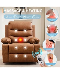 homfan Oversized Manual Rocking Chair, Corduroy 360degree(s) Swivel Glider with Cup Holder, Massage and Heat Recliner, Small Sofa Chair