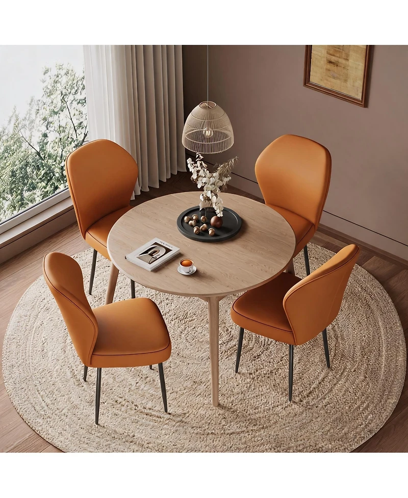 homfan Pu Leather Dining Chairs Set of 4, Modern Fabric Upholstered Kitchen Side Chairs with Metal Pegs, For Living Room, Kitchen, Dining Room