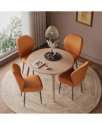 homfan Pu Leather Dining Chairs Set of 4, Modern Fabric Upholstered Kitchen Side Chairs with Metal Pegs, For Living Room, Kitchen, Dining Room