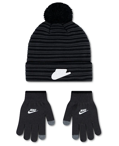 Nike Boys' 8-20 Ottoman Pom Peak Beanie and Gloves, 2-Piece Set