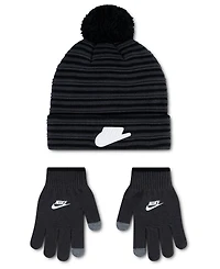 Nike Boys' 8-20 Ottoman Pom Peak Beanie and Gloves, 2-Piece Set