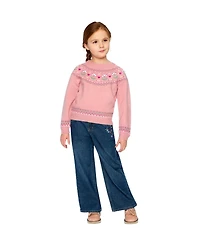 Deux par Deux Little Girls 6-12 Years Sweater with Flower Jacquard
