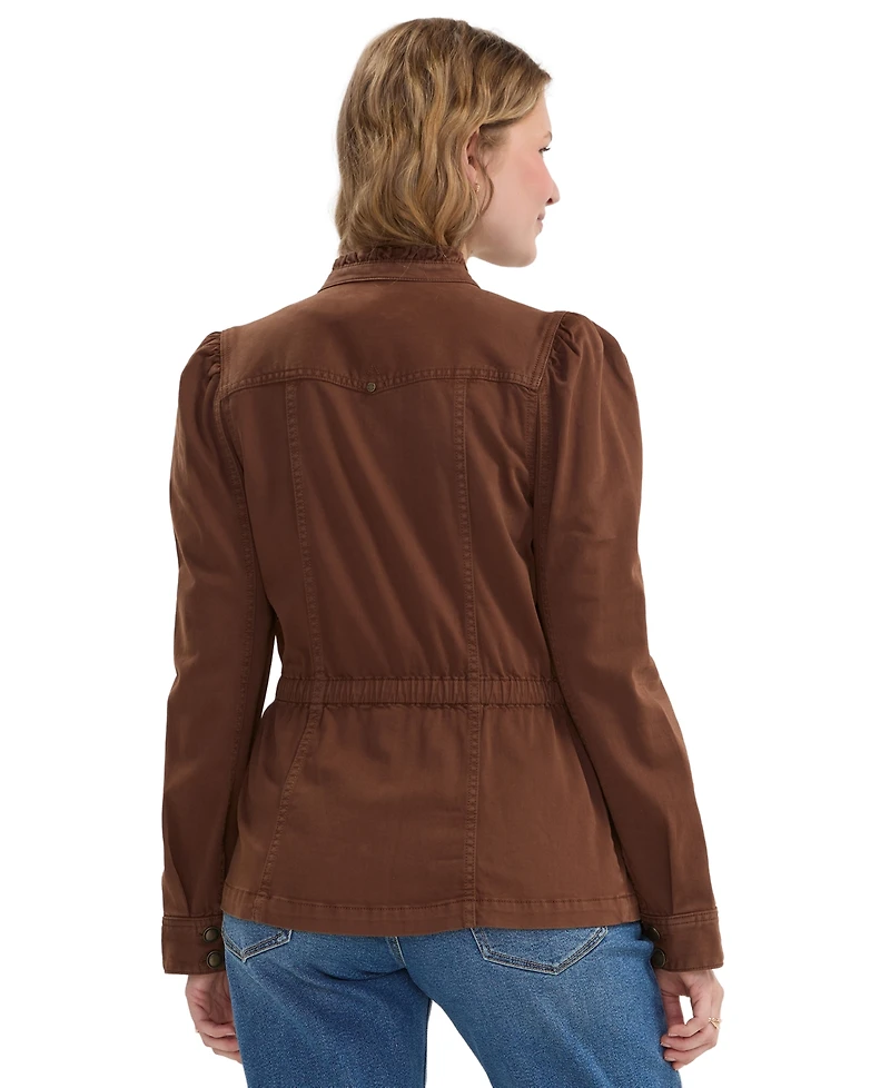 Liverpool Los Angeles Women's Puff Long-Sleeve Ruffle Collar Trucker Jacket