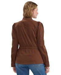 Liverpool Los Angeles Women's Puff Long-Sleeve Ruffle Collar Trucker Jacket
