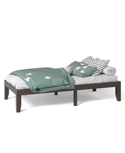 Gouun 14 Inch Twin Rubberwood Platform Bed Frame with Poplar Wood Slats