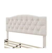 Lucky One Queen Size Upholstered Platform Bed with Adjustable Curved Headboard, Diamond Tufting, Wooden Slats, No Box Spring Needed